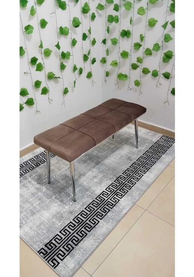 Özcan Metal Krom Metal Ayaklı Metal Kasalı Bench Mutfak Salon Antre Yatak Odası Puf Bank Kahverengi