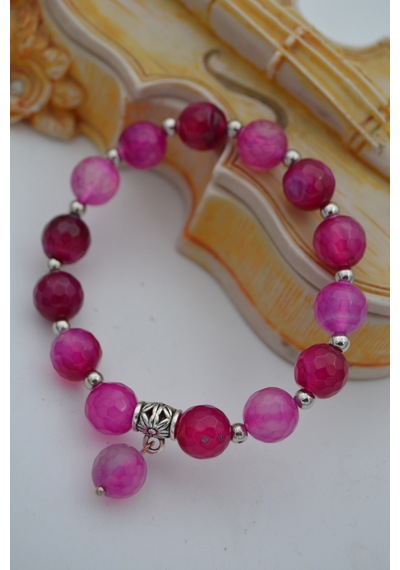Stoneage Jewellery Pembe Akik Taşlı Bileklik Çok Renkli