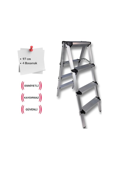 Endokon Geniş Basamaklı Katlanır Alüminyum Merdiven - 4 Basamaklı - Çift Taraflı Merdiven