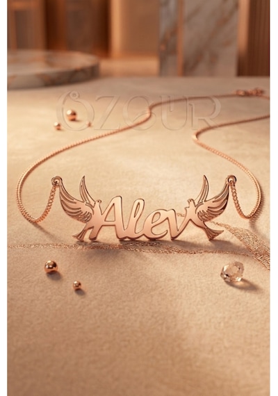 925 Ayar Gümüş Güvercin Figürlü İsimli Kolye Rose Gold