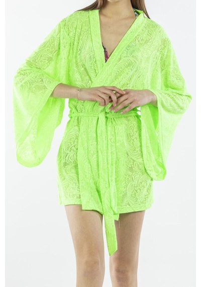 Nicoletta Yeşil Kadın Pareo Kaftan Sabahlık Dantelli Yeşil