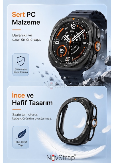Novstrap Samsung Galaxy Watch Ultra / Ultra 2 47mm İle Uyumlu Sert Pc Kasa Koruyucu 360 Tam Koruma