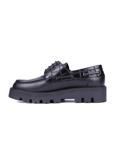Shoetyle - Siyah Hakiki Deri Croco Desen Bağcıklı Erkek Günlük Ayakkabı 115-k512-1370 Deri Siyah