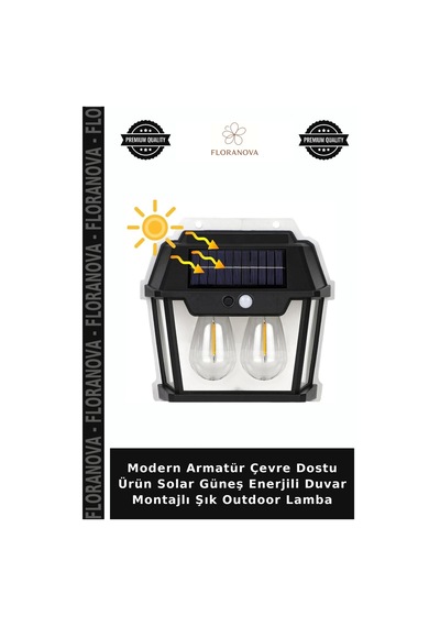 Modern Armatür Çevre Dostu Ürün Solar Güneş Enerjili Duvar Montajlı Şık Outdoor Lamba
