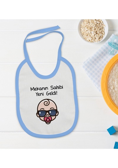 Bk Kids Mekanın Sahibi Yeni Geldi Tasarımlı Mavi Bebek Mama Önlüğ Mavi