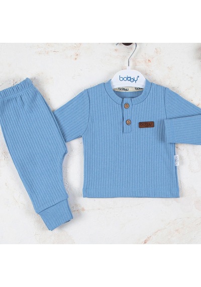 Candar 3-18 Ay Çizgili Kumaş 2'li Unisex Takımı Mavi Mavi
