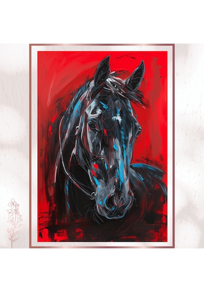 Alevler İçindeki Güçlü At - Modern Dinamik Sanat Pvc Tablo