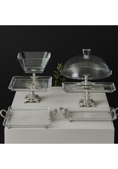 Çnr Home Collection 6 Parça Döküm Ayakli Cam Sevis Seti Gümüş Gümüş