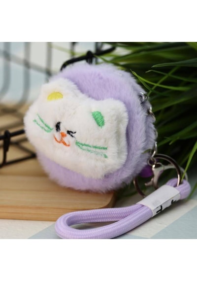 Peluş Cep Ayna Kedi Veya Ayı Figürlü Anahtarlık Lila