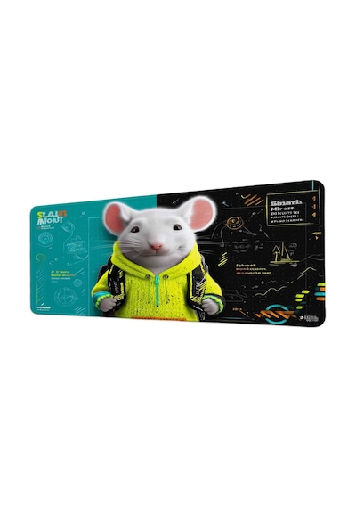 Beyaz Fare Neon Sarı Hoodie 40x90 Cm Oyuncu Mousepad Kaymaz Taban Büyük Boy Siyah
