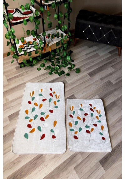 Dijital Baskı Kaymaz Taban Yıkanabilir 2'li Punch Banyo Paspas Takımı Pcp003 Renkli
