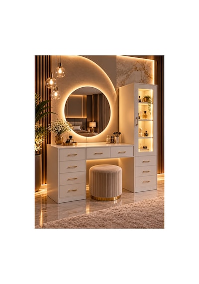 Dokunmatik Led Aydınlatmalı Aynalı Makyaj Masası, Lumera Çekmeceli Dolaplı Şifonyer - Aytaşı Dokunmatik Led Aydınlatmalı Aynalı Makyaj Masası, Lumera Çekmeceli Dolaplı Şifonyer - Aytaşı