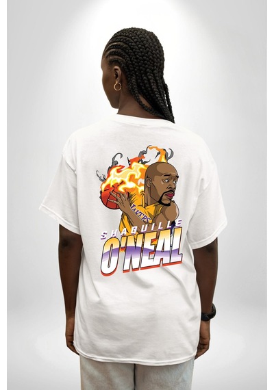 Basketbol Shaquille Oneal Star Ateş Topu Beyaz Oversize Unisex Ön Ve Sırt Baskılı Tişört Beyaz
