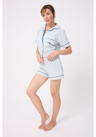 Lespadon Marısılk Kadın Yazlık Şortlu Crop Gömlekli Pijama & Lounge Takımı-3226 Yesil
