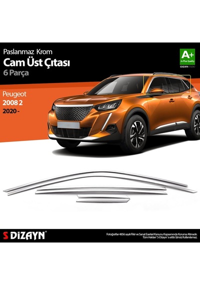 S-Dizayn  Peugeot 2008 2 Krom Cam Üst Çıtası 6 Prç 2020 Üzeri