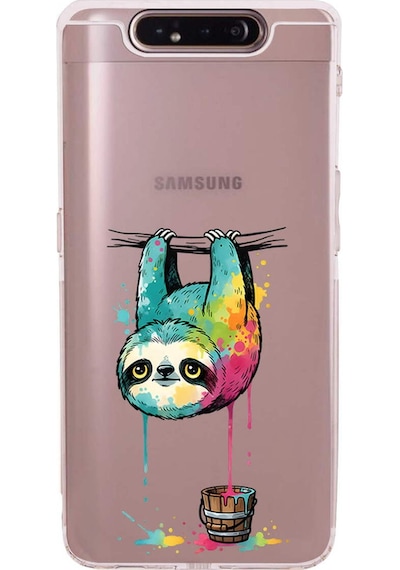 Samsung Galaxy A90 İle Uyumlu Splash Tembel Hayvan Tasarımlı Şeffaf Silikon Kılıf Şeffaf