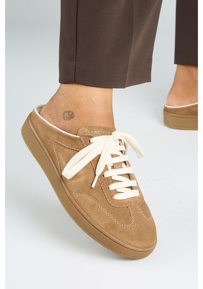 Manijero Krahe Barbella Kadın Hakiki Deri Bağcıklı Sabo Vizon Sneakers