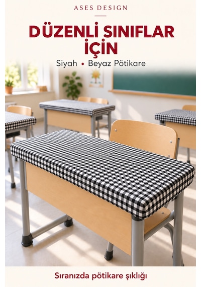 Siyah Beyaz 15'li Lastikli Sıra Örtüsü, 100x140 Cm Öğretmen Masa Örtüsü Hediye