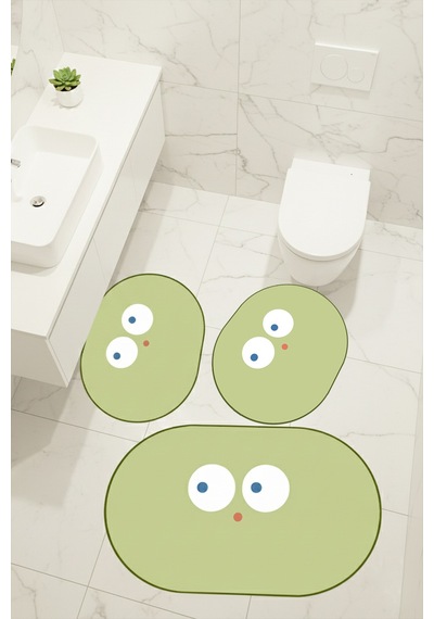Wonder Yeşil 60x100 50x60 50x60 Kaydırmaz Tabanlı 3'lü Banyo Paspas Seti Takımı Yeşil
