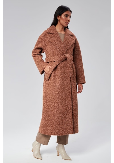 Kadın Buklet Kaşe Oversize Kaban Kahverengi