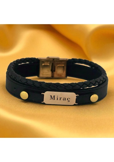 Archin Miraç İsmine Özel 14 Ayar Altın Plakalı Hakiki Siyah Derili Oval Motifli Hediye Bileklik-563isim Miraç Archin Miraç İsmine Özel 14 Ayar Altın Plakalı Hakiki Siyah Derili Oval Motifli Hediye Bileklik-563isim Miraç