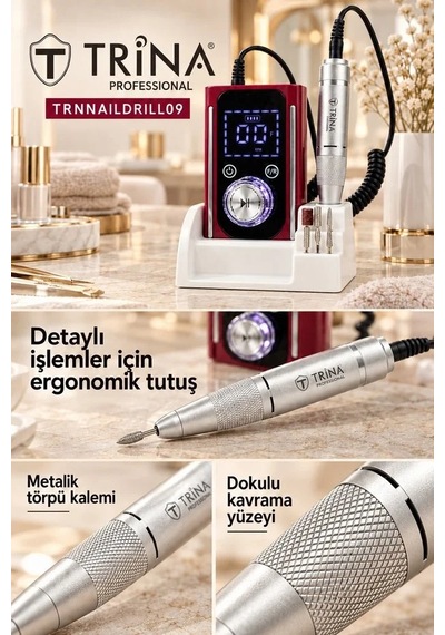 Trina Profesyonel Şarjlı Tırnak Törpü Makinesi Kırmızı Trnnaıldrıll09