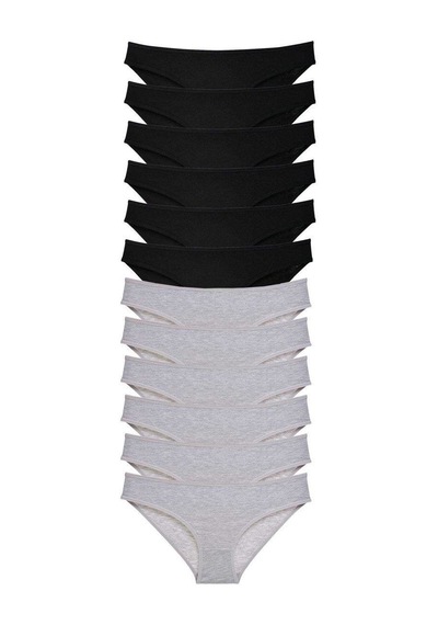 12 Adet Süper Eko Set Likralı Kadın Slip Külot Siyah Gri Standart