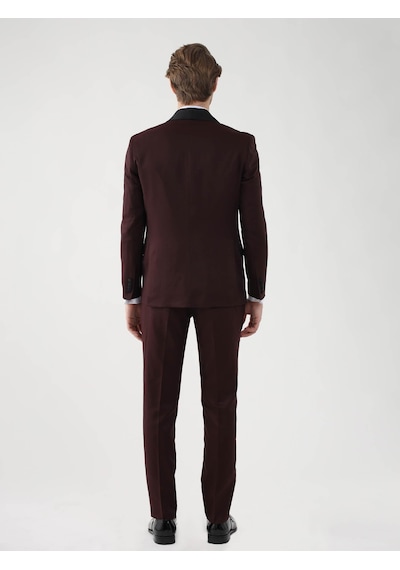 Dufy Bordo Erkek Slim Fit Sivri Yaka Smokin Takım - 92433 Bordo