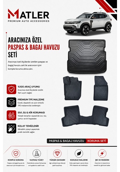 Dacia Duster 4x4 2024 Model 4d Ekstra Havuzlu Paspas Ve Bagaj Havuzu Set
