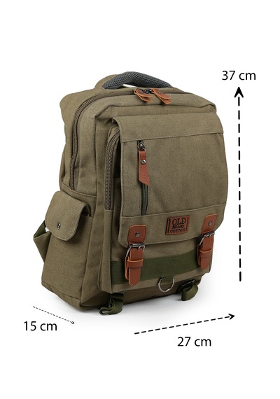 Orta Boy 37 Cm Kanvas Branda Su Geçirmez Kumaş Okul Seyahat Sırt Çantası U577 Haki