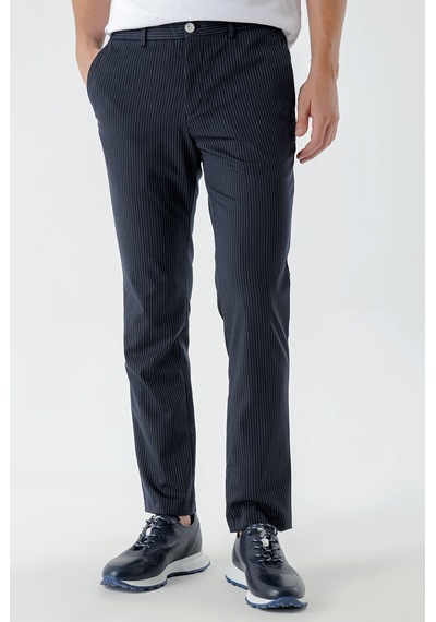 Morven Erkek Lacivert Poliviskon Trend Çizgili Slim Fit Classic Pantolon Lacivert