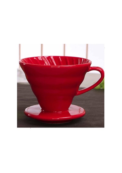 Seramik Kahve Dripper - Porselen Kahve Demleyici Ve Aleti - No: 2 - Kırmızı Hario V60 Benzeri