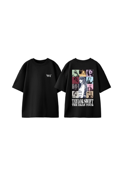 Thewert Taylor Swift 1 Tasarım Sırt Baskılı Pamuk Siyah Oversize T-shirt