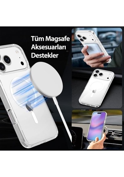 Kablosuz Şarj Uyumlu Air Hybrid Şeffaf Kılıf, Darbe Emici Tpu + Pc Şeffaf Kılıf İphone 17 Pro Max Diğer