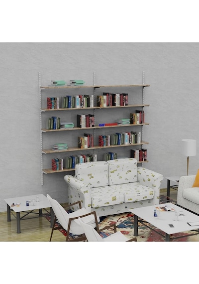 5 Katlı Kitaplık - Ahşap Duvar Rafı, Dekoratif Raf 25x75 Cm-bambu Bambu