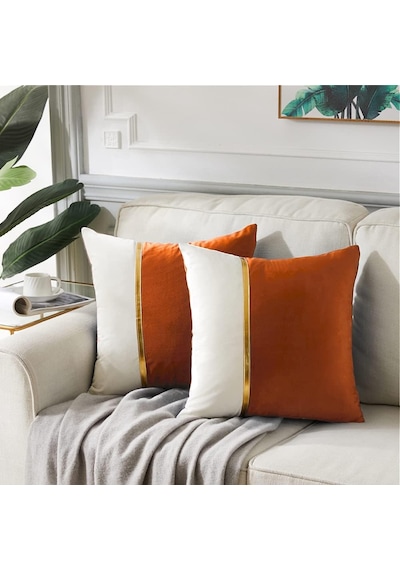 4 Paket Sonbahar Dekoratif Kırlent Kılıfları 45 X 45 Cm Oturma Odası Kanepe Yatak İçin, Sert Turuncu Ve Beyaz Kadi Diğer