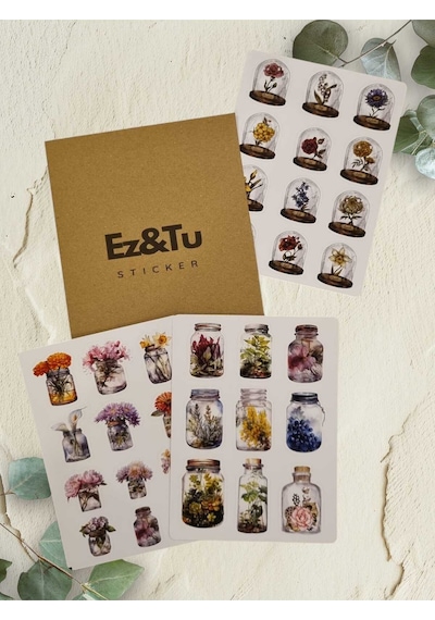 3'lü Set Çiçekli Stıckerlar Planner Ajanda Bullet Journal, Defterler Için Uygun Etiket Çok Renkli