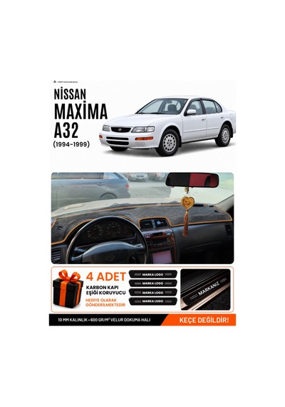 Nissan Maxima A32 1994-1999 Uyumlu Torpido Örtüsü, Torpido Kılıfı - Siyah Kahverengi