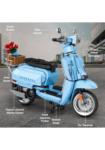 Reobrix Creator 11037 Retro Scooter Lambretta V200 Special Mavi Yaratıcı Yapı Blok Seti Building Blocks - 1169 Parça