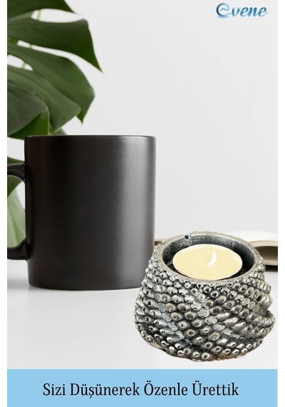 Mumluk Şamdan Tealight Ve İnce Mum Uyumlu Ejderha Yumurtası Model - Gümüş Eskitme