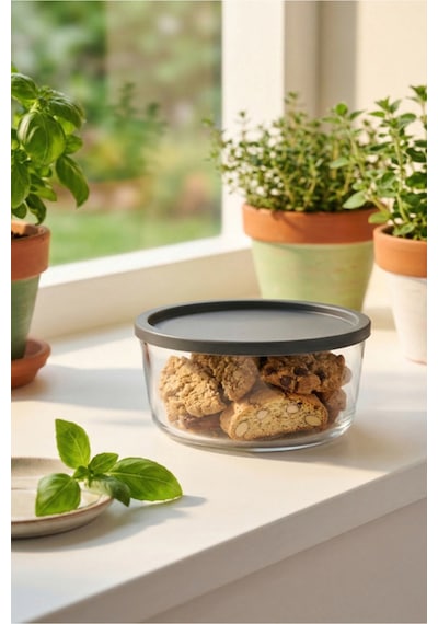 LAV Round Cam Saklama Kabı Tekli Orta Boy 800 ml  Yuvarlak Gri Plastik Kapaklı  (Sunum Kasesi)