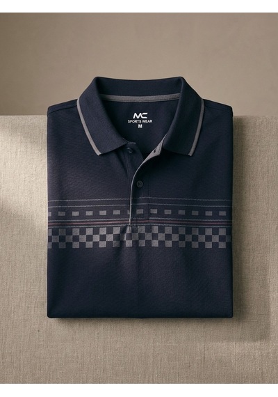 Maccali Erkek Lacivert Damalı Bantlı Polo Yaka Tişört