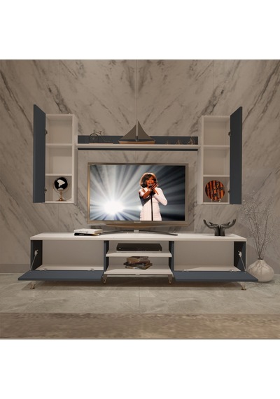 Decoraktiv Eko 7 Mdf Dvd Gold Tv Ünitesi Tv Sehpası Beyaz - Antrasit