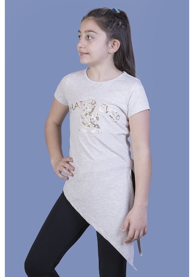 Toontoy Kids Toontoy Kız Çocuk T-shirt What Baskı Bej