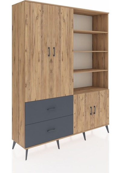 Hyperion Gardrop 7 Raflı 2 Çekmeceli Tek Askılı 176x44x221 Çam-çam/antrasit Beyaz Hyperion Gardrop 7 Raflı 2 Çekmeceli Tek Askılı 176x44x221 Çam-çam/antrasit Beyaz