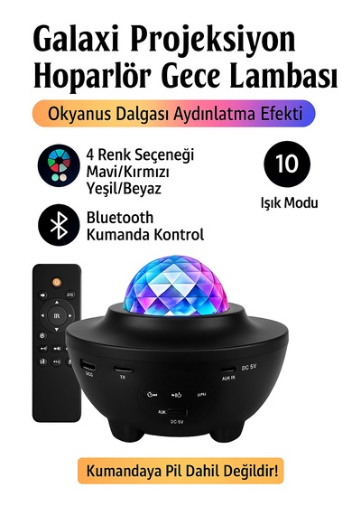 Bluetooth Hoparlörlü Star Projeksiyon Gece Lambası Kumandalı