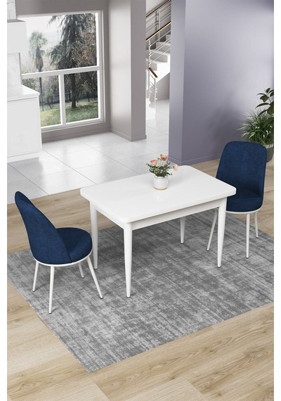 Canisa Concept Nil Serisi Beyaz Yemek Masası, Mutfak Masa Takımı 2 Adet Lajivert Sandalye Masa Beyaz Sandalyeler Lajivert Canisa Concept Nil Serisi Beyaz Yemek Masası, Mutfak Masa Takımı 2 Adet Lajivert Sandalye Masa Beyaz Sandalyeler Lajivert