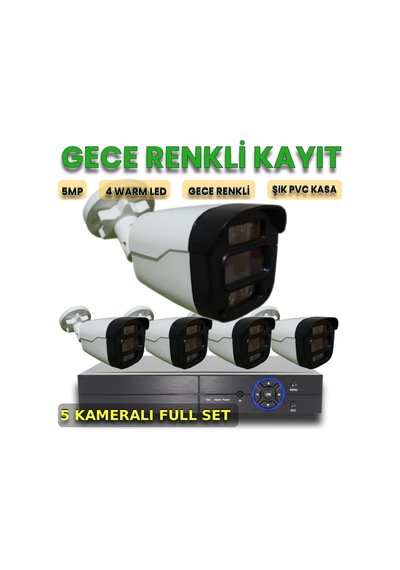 5 Kameralı Gelişmiş Yapay Zeka Destekli Renkli Güvenlik Seti