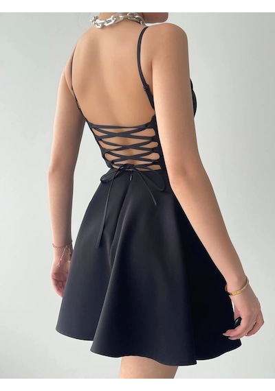 Defymoda Pole İp Askılı Elbise Siyah