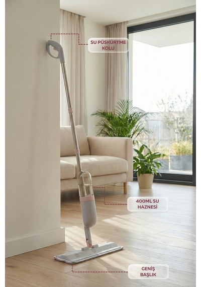 Sprey Mop 400 Ml Su Hazneli - Yıkanabilir Mikrofiber Bezli Pratik Yer Temizleme Seti